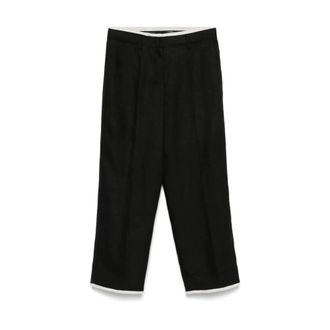 Max Mara Cropped Trousers, female, Black, Size: 2XS Black Belted Trousers with Pockets