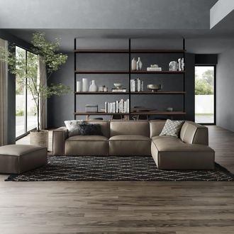 Castlery Dark Brown Top Grain Leather Extended Right Side Chaise Sectional | Jonathan by Castlery