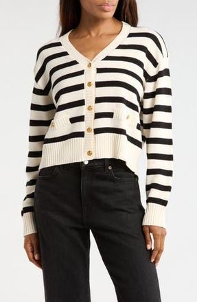 Wayf Stripe Cotton Cardigan in Ivory/Black at Nordstrom Rack, Size X-Large