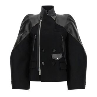 sacai Jassen, Dames, Zwart, S, Leather Jassen