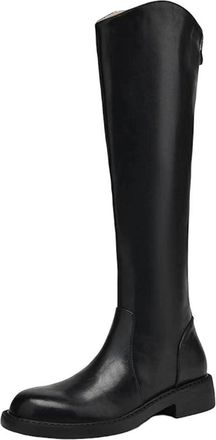 Generic Womens Cow Split Skin Round Toe Medium Heels Luxury Riding Boots Black Brown Knee-High Boots
