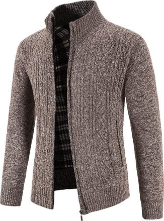 Generic Mens Fleece Lined Cardigans Zipped - Mens Zip Up Cardigans Cotton with Pocket Stand Collar Knitted Jumpers for Men Long Sleeved Cardigan Sweaters Fall