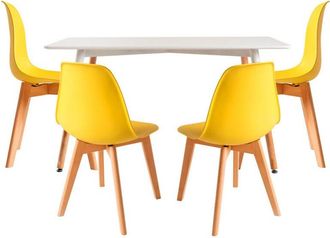 Regalos Miguel Regalos Miguel - Conjuntos De Mesa Y Sillas - Conjunto Mesa Tower Rectangular 120 X 80 Cm Blanca Y Pack 4 Sillas Kelen - Amarillo