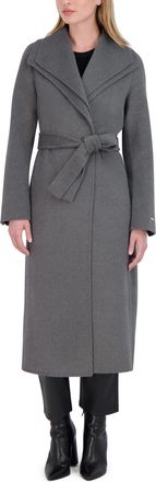 Elie Tahari Womens Elliot Slim Fit Wool Blend Wrap Coat, Ash