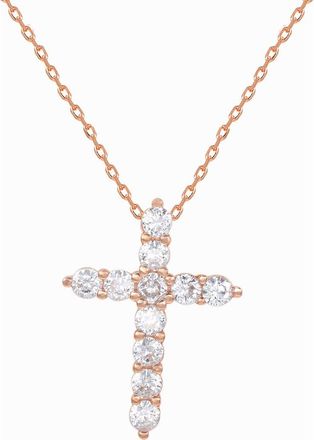 Suzy Levian Rose Gold Plated Sterling Silver Cubic Zirconia Cross Pendant Necklace at Nordstrom Rack