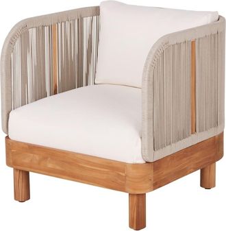 Maisons du monde Sill&oacute;n de jard&iacute;n de teca y cuerda beige con cojines beige