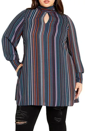 City Chic Illusion Stripe Tunic Top in Midnight Stripe at Nordstrom, Size 12W