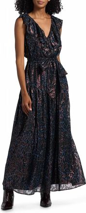 Marie Oliver Francine Metallic Silk Maxi Dress In Riverbend
