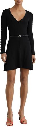 Reiss Orla Long Sleeve Belted Rib Minidress in Black at Nordstrom, Size X-Small