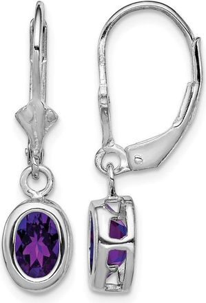 Diamond2Deal Sterling Silver Rhodium Plated 7x5mm Oval Amethyst Drop Dangle Earrings