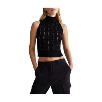 Liu Jo Black Jumper with V-Neck and Embroidered Details - female - Liu Jo - Turtlenecks - Black - S - Knitwear
