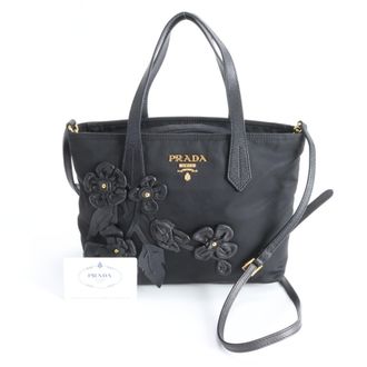 Prada Black Nylon Leather Shoulder Bag Tote Bag (Pre-Owned)