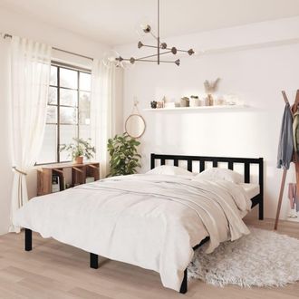 vidaXL Estructura De Cama Doble Sin Colch&oacute;n Madera Maciza Negro Vidaxl