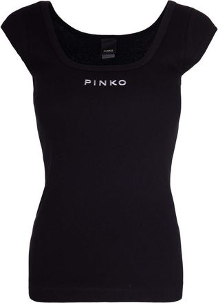 Pinko Black Logo Round Neck Top