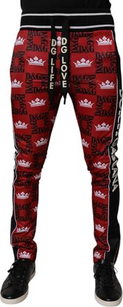 Dolce & Gabbana Red Crown Logo Monogram Men Sweatpants Pants Polyester