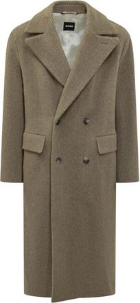 HUGO BOSS Visgraat Woljas - Heren - Mantel - Bruin - XL - Wol - Jassen
