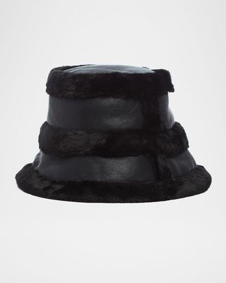 Jocelyn The Gstaad Faux Fur and Leather Bucket Hat