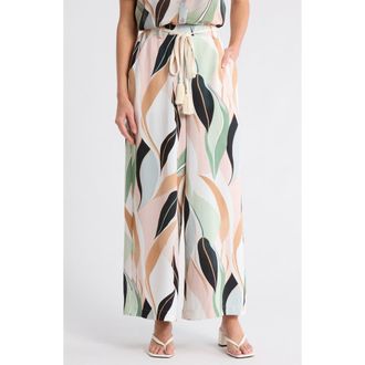 Adrianna Papell Airflow Floral Wide Leg Pants in Seafoam Flowing Leaf at Nordstrom Rack, Size X-Small