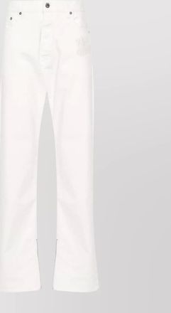 Off-white logo straight leg cuff zips jeans