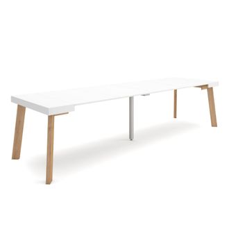 Skraut Home Skraut Home - Mesa Consola Extensible, Mesa Comedor Plegable, 300, Para 14 Comensales, Patas De Madera, Estilo Moderno, Blanco