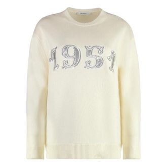 Max Mara Rondgebreide trui - Dames - Ronde hals truien - Wit - XS - Wol - Truien & Vesten