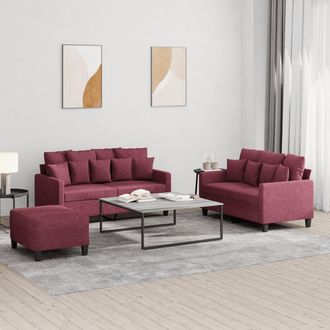vidaXL Juego De Sof&aacute;s Con Cojines 3 Piezas Tela Rojo Tinto Vidaxl