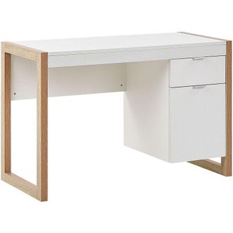 Beliani Escritorio Para El Hogar Madera Blanca 110 X 50 Cm Caj&oacute;n De Almacenamiento Madera Clara Dise&ntilde;o Minimalista Johnson