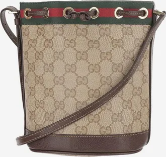 Gucci Womens Mini Bucket Bag Beige Cotton Shoulder
