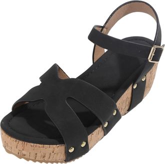 Generic Cocila Sandals For Women Size 5 Ladies Fashion Retro Solid Leather Toe Buckle Heel Thick Sole Black, 7 Wide Fitting Walking Uk Fit Garden Shoes 6 Wome