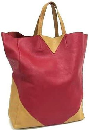 Celine Beige Red Color Leather Handbag Tote Bag (Pre-Owned)
