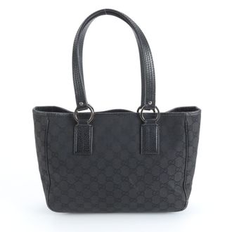 Gucci Black Leather Canvas Handbag Tote Bag (Pre-Owned)