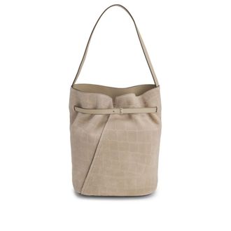 BOSS Revers printed-suede bucket bag with belt detail