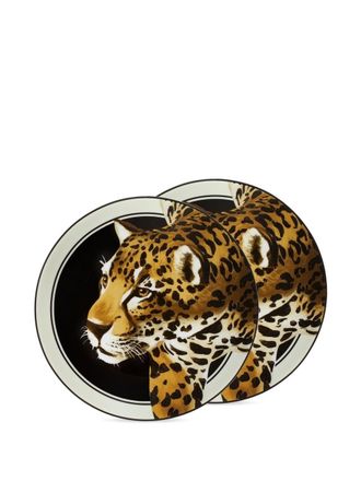 Dolce & Gabbana leopard-print dessert plates (set of two) - unisex - Porcelain - OS - Black