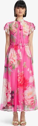 LEO LIN Grace Flutter Sleeve Midi Dress In Fuchsia Peony