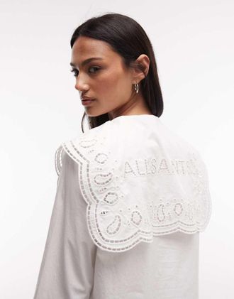 AllSaints Marie - Camicia a maniche lunghe in pizzo sangallo bianca-Bianco