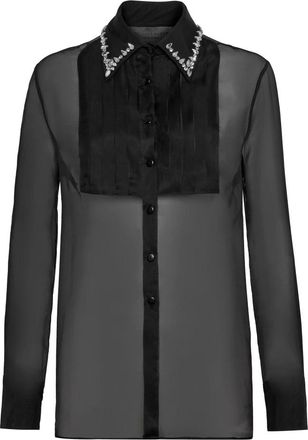 Philipp Plein Organza Regular Collar Strass Shirt - Dames - Overhemden - Zwart - XS - Organza - Overhemden