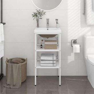vidaXL Estructura De Ba&ntilde;o Con Lavabo Incorporado Hierro Blanco Vidaxl