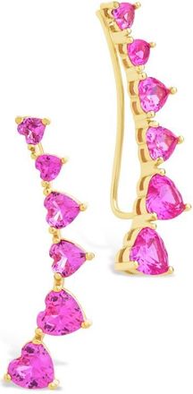 Sterling Forever Jillian Cubic Zirconia Heart Threader Earrings in Gold at Nordstrom