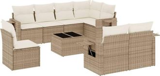 vidaXL Set De Sof&aacute;s De Jard&iacute;n 9 Pzas Con Cojines Rat&aacute;n Sint&eacute;tico Beige Vidaxl