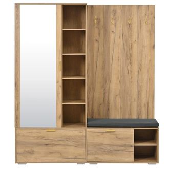 Urban Meuble Perchero de entrada de madera natural con espejo y banco