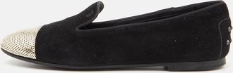 Tod's Tods Black/gold Suede And Sequins Embellished Slip On Smoking Slippers