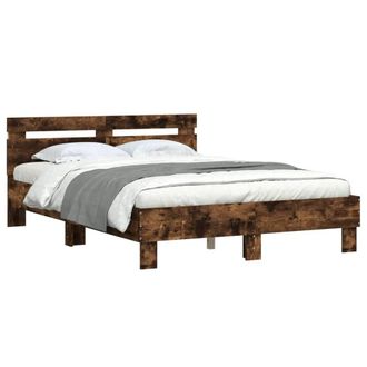 Berkfield Home Durable Bed Frame with LED without Mattress Smoked Oak 120x190 cm in Brown | Size: Small Double