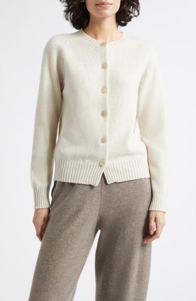 Johnstons of Elgin Blyth Lambswool Crewneck Cardigan in Cuillin Snow at Nordstrom, Size X-Large