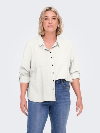 Only Carmakoma Langarmbluse ONLY CARMAKOMA CARYASMIN-CARO L/S LINEN SHIRT PNT, Damen, Gr. 44, weiss (cloud dancer), Web, Obermaterial: 55% Leinen, 45% Viskose, unifa