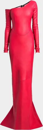 LaQuan Smith Leather Asymmetric Mermaid Gown