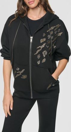 DKNY Heatset Animal Chain Link Zip Hoodie in Black at Nordstrom, Size Xx-Small
