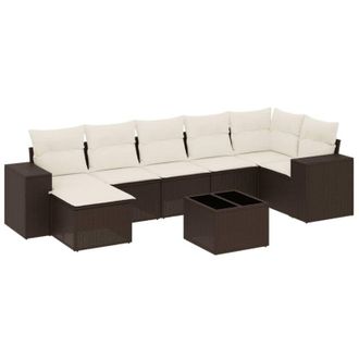 vidaXL Set Sof&aacute;s De Jard&iacute;n 8 Piezas Y Cojines Rat&aacute;n Sint&eacute;tico Marr&oacute;n Vidaxl