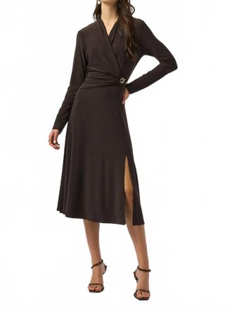 Joseph Ribkoff Faux Wrap Midi Fit And Flare Dress In Mocha