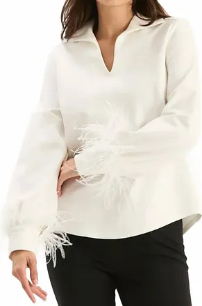 Tyler B&ouml;e Erin Ponte Feather Sleeve Top In Ivory