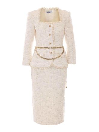 Self Portrait Boucle Tailored Chain Midi Dress